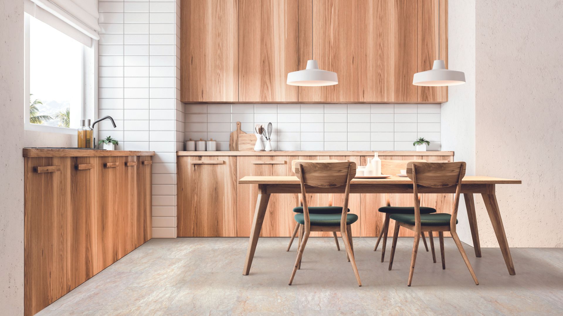 Tile flooring in a modern kitchen.